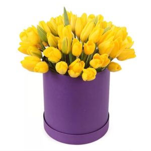 желтые тюльпаны в коробке
